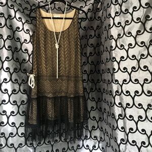 Silence + Noise Black and Gold Midi Dress